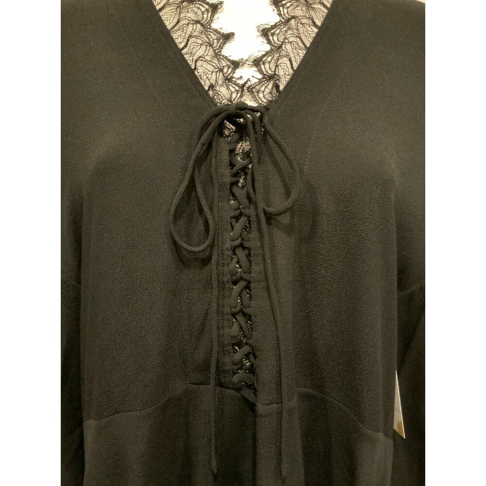 IRO Black Blouse W/ Lace-Up Neckline W/ Wide Long Sleeves, Size 4 (US) 36 (FR) - Picture 3 of 9